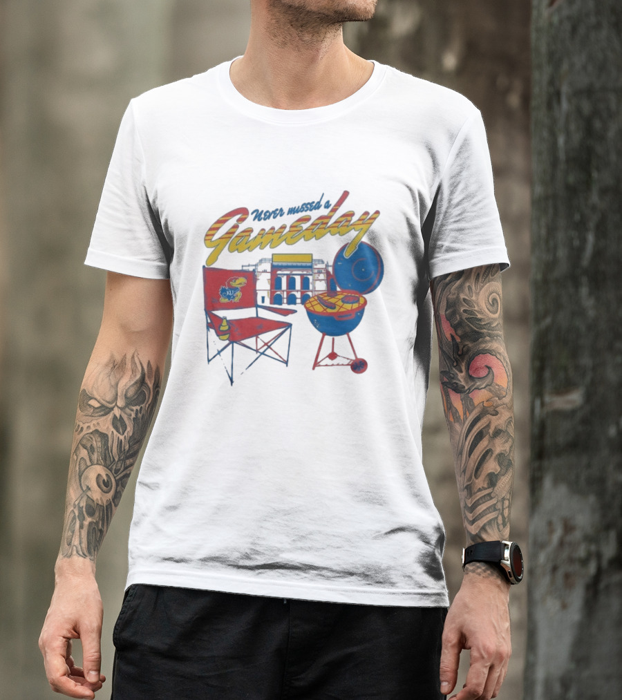Kansas Jayhawks Never Missed A Gameday BBQ Chair Stadium Grill T-Shirt