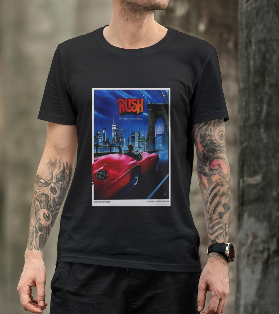 Rush Fifty Something Tour 2026 Manhattan NYC July 28 30 August 1 3 New York Bridge Red Car T-Shirt