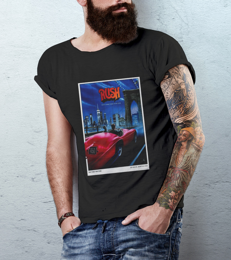 Rush Fifty Something Tour 2026 Manhattan NYC July 28 30 August 1 3 New York Bridge Red Car T-Shirt