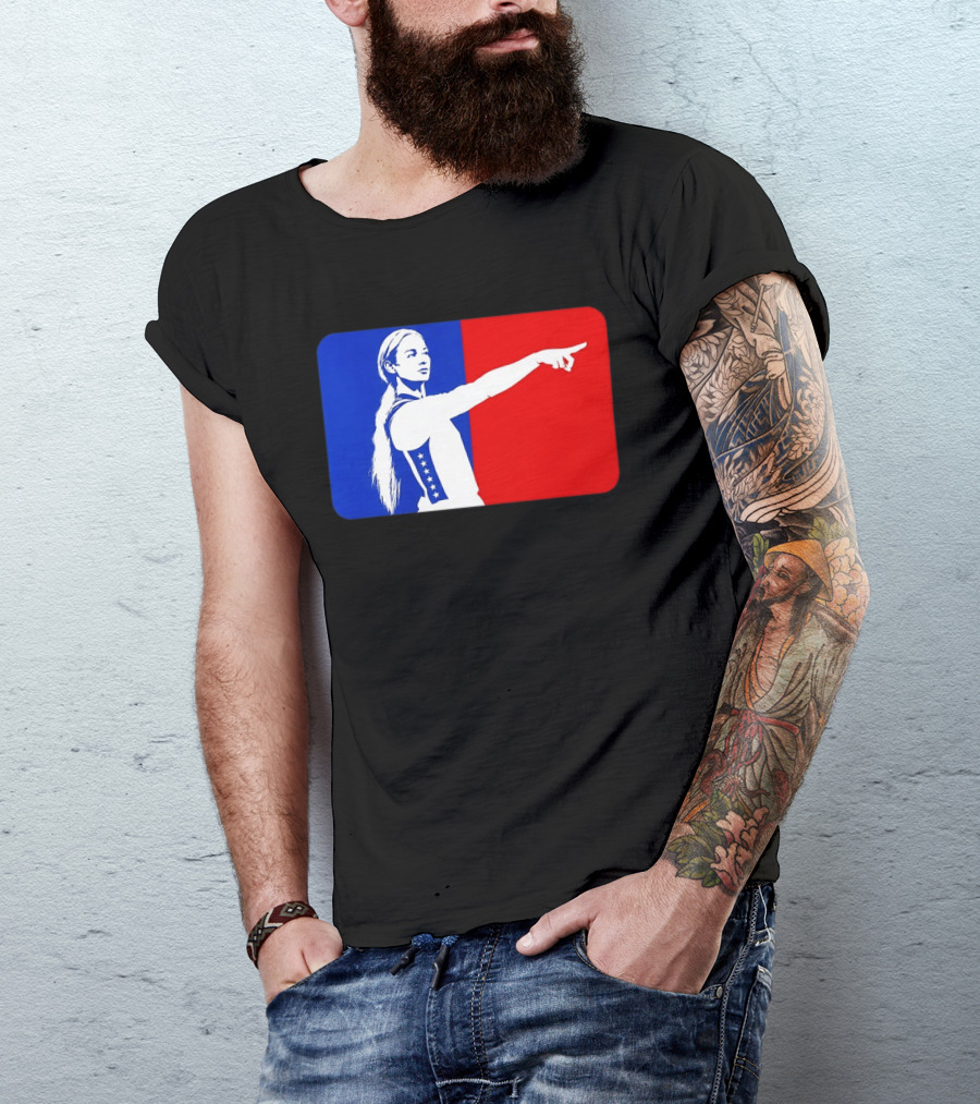 Sophie Cunningham WNBA 2026 Pointing Gesture In Blue And Red T-Shirt