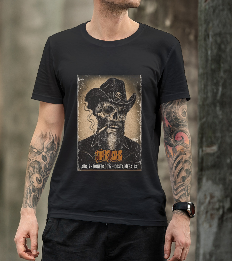 Supersuckers Aug 7 Bonedadydz Costa Mesa CA Cowboy Skull Smoking T-Shirt