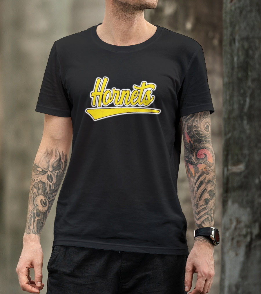 Hornets Team Yellow Text Stylized Font T-Shirt
