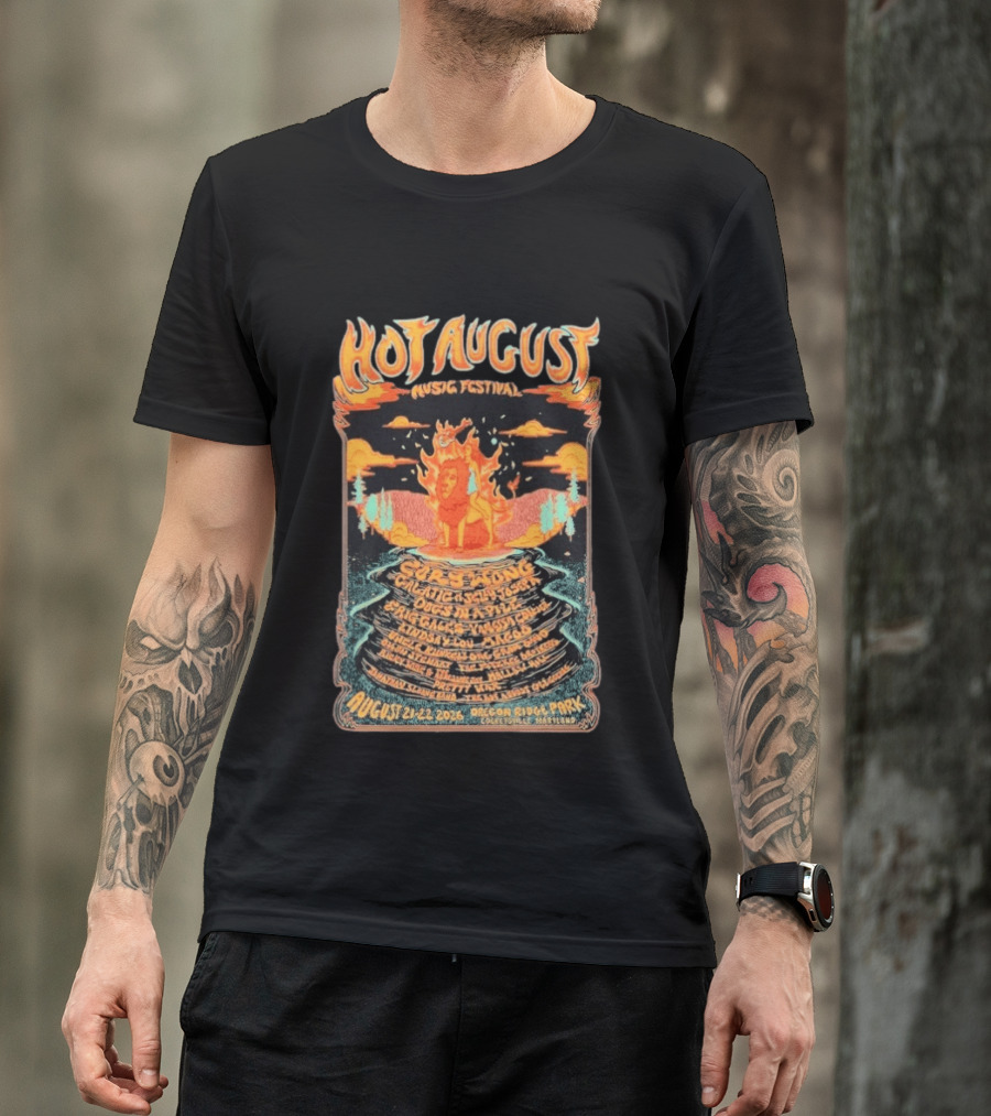 Hot August Music Festival 2026 Oregon Ridge Park Featuring Grace Stone Galactic Hartska Dogs Brass Playground Elise Testone DJ Williams T-Shirt