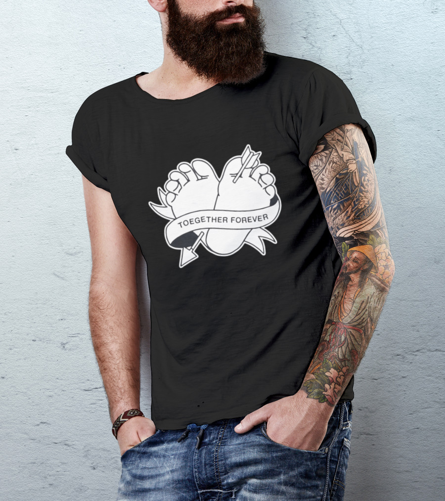 Cupid's Piercing Toegther Forever Two Feet Arrow Heart Ribbon T-Shirt