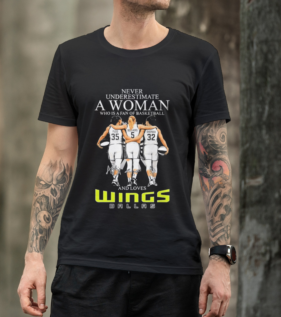 Never Underestimate A Woman Who Is A Fan Of Basketball And Loves Dallas Wings T-Shirt