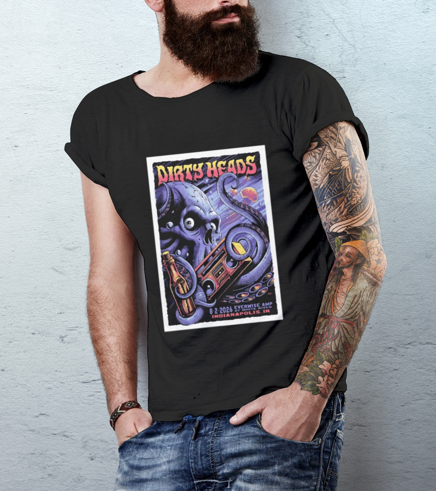 Dirty Heads Everwise Amp At White River 8.2.2026 Indianapolis IN Octopus Skull Alien Boombox T-Shirt