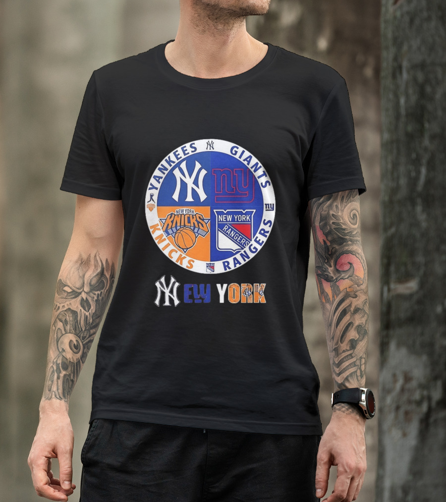 Yankees Giants Knicks Rangers New York Sports Teams Logos T-Shirt