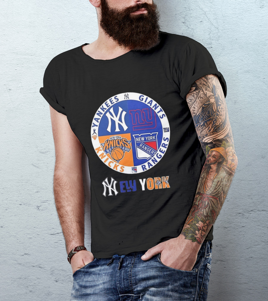 Yankees Giants Knicks Rangers New York Sports Teams Logos T-Shirt