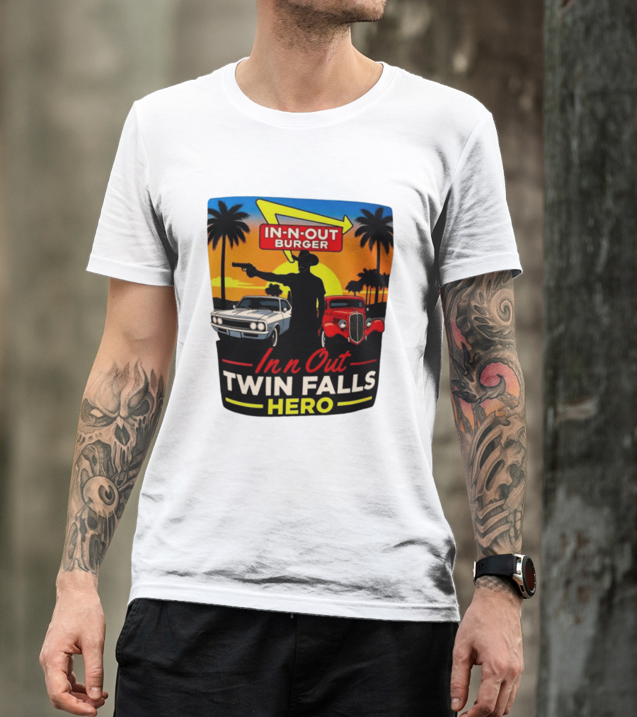 In N Out Burger Twin Falls Hero Sunset Cars Palms 2026 T-Shirt