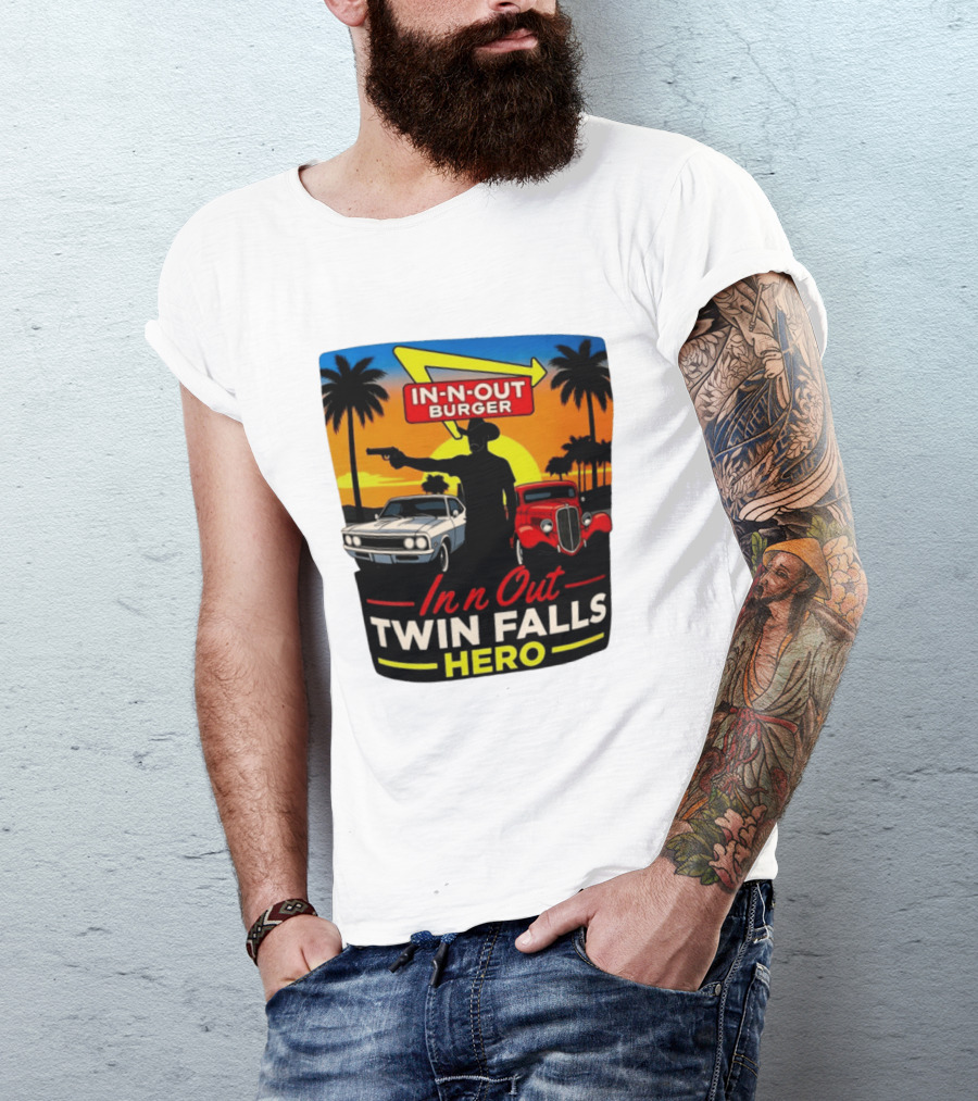 In N Out Burger Twin Falls Hero Sunset Cars Palms 2026 T-Shirt