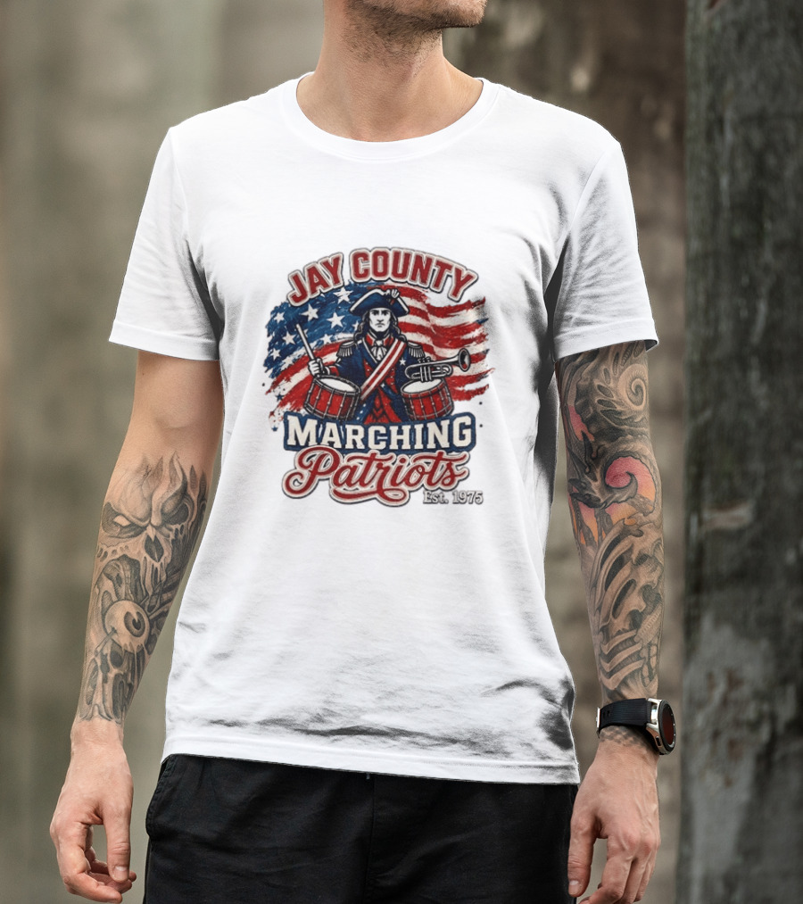 Jay County Marching Patriots Est 1975 American Flag Drummer T-Shirt