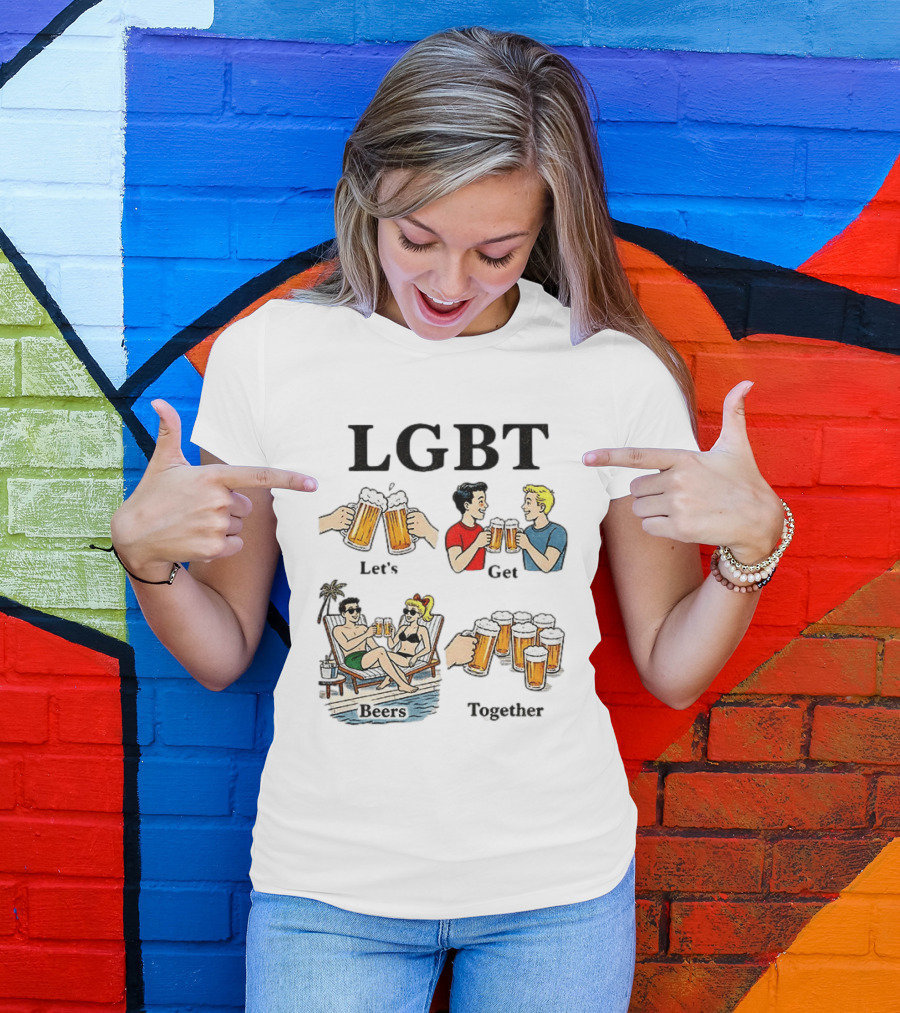 LGBT Let's Get Beers Together Retro Style Beer Cheers Illustrations T-Shirt