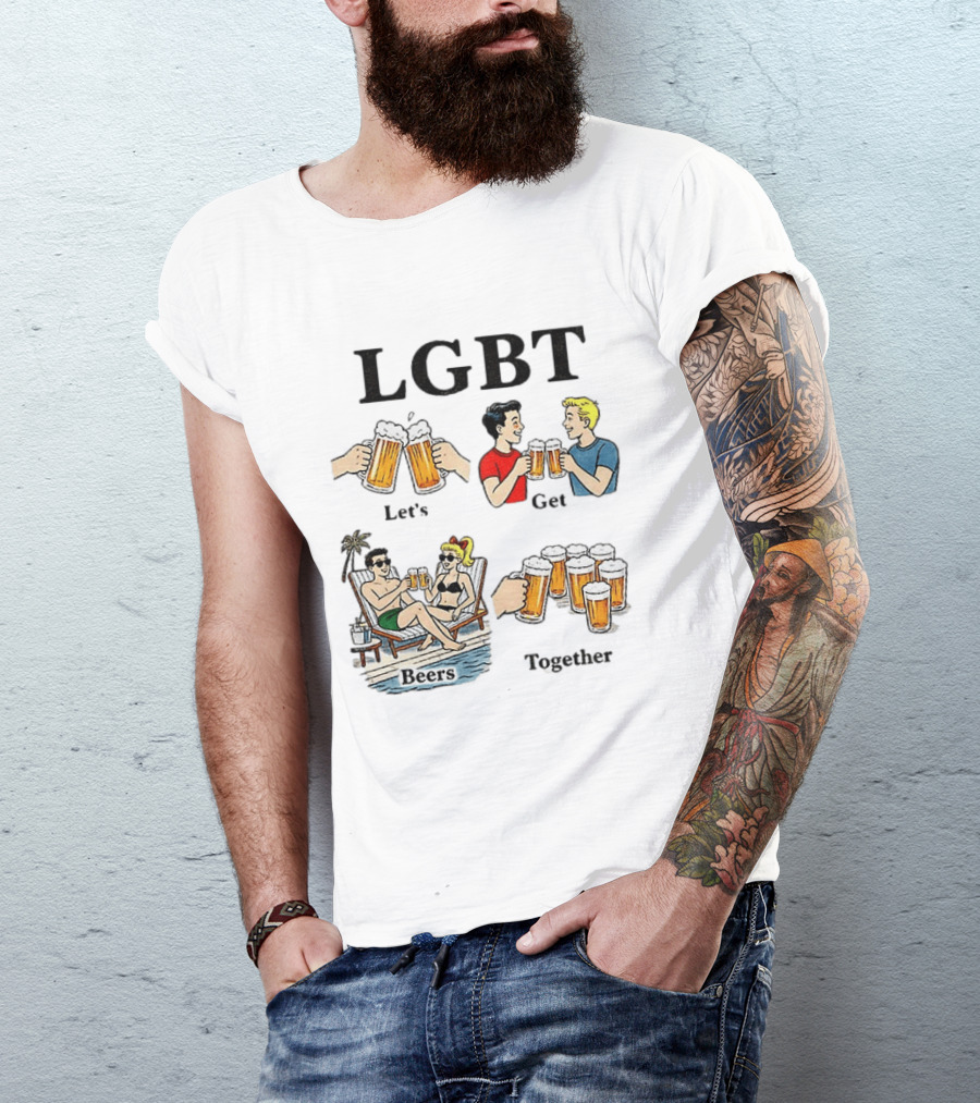 LGBT Let's Get Beers Together Retro Style Beer Cheers Illustrations T-Shirt
