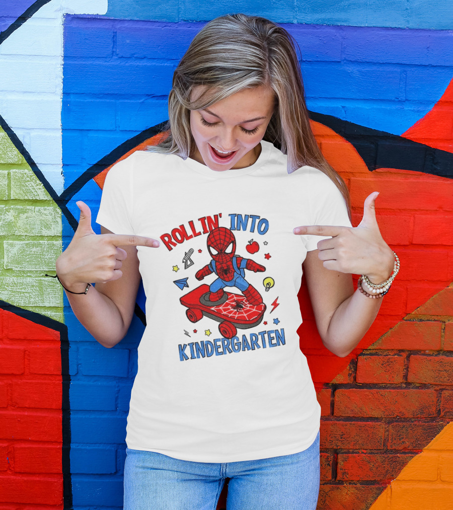 Rollin' Into Kindergarten Spider Man Skateboard Adventure T-Shirt