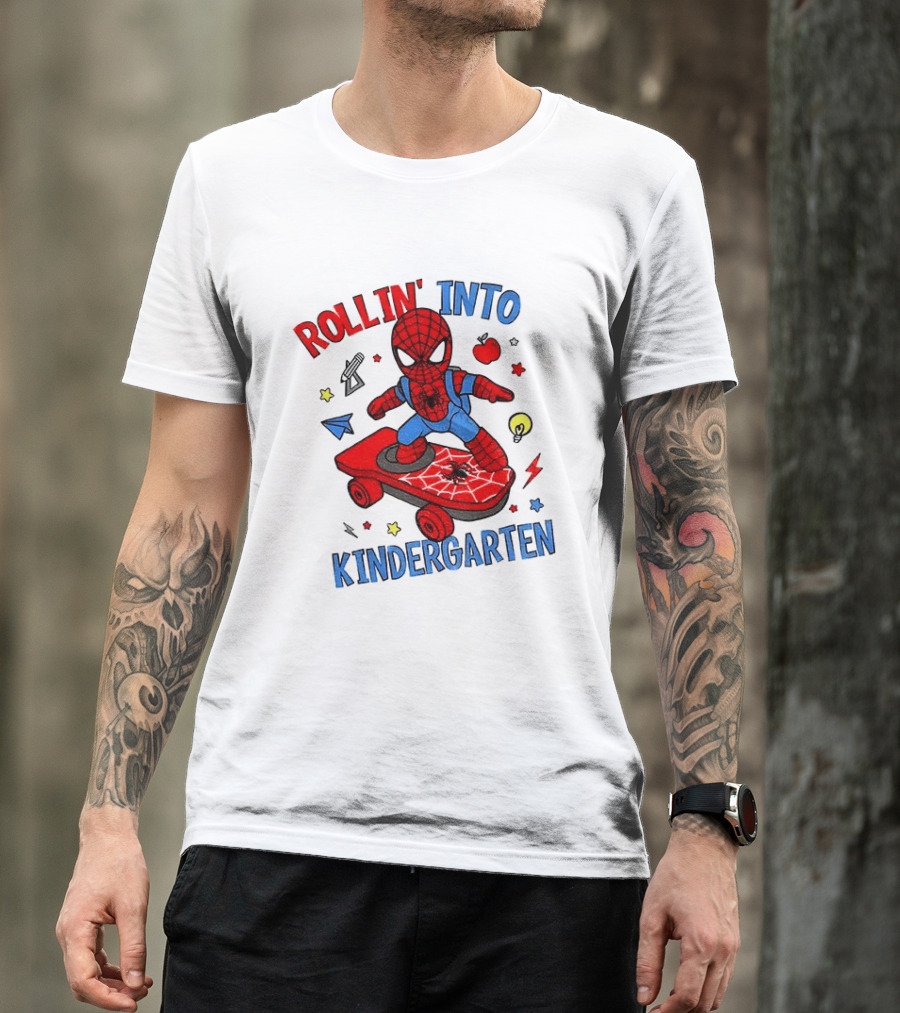 Rollin' Into Kindergarten Spider Man Skateboard Adventure T-Shirt