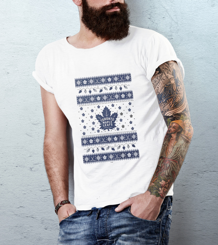 Toronto Maple Leafs Holiday Lights Festive Pattern Leafs Logo Snowflakes T-Shirt