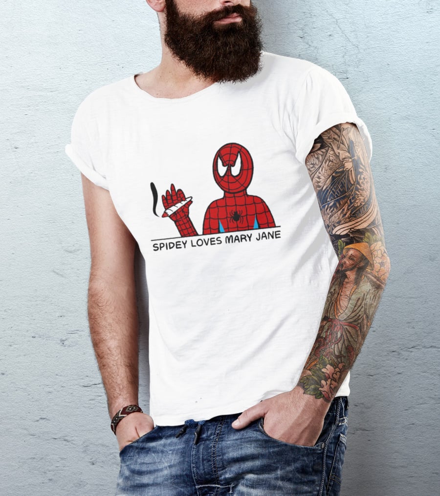 Spidey Loves Mary Jane Spider Man Smoking Humor T-Shirt