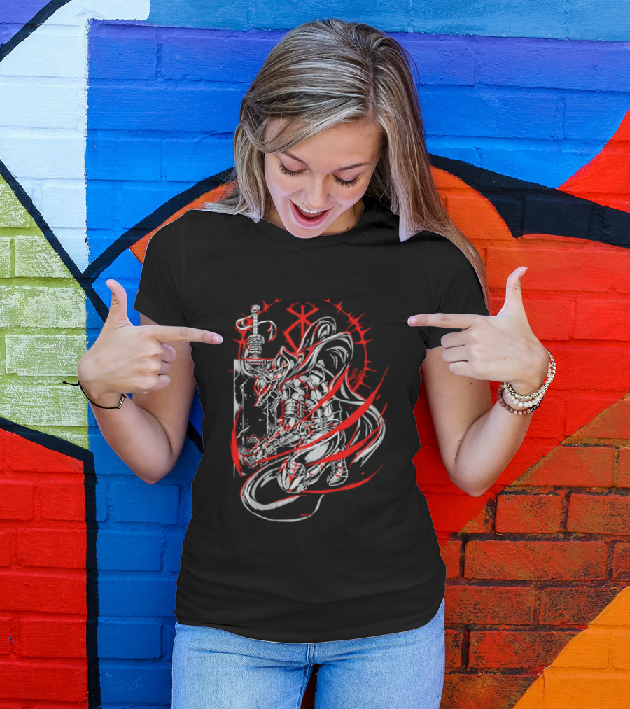 Berserk Dragonslayer Sword Armored Knight Red Sacrifice Glyph T-Shirt