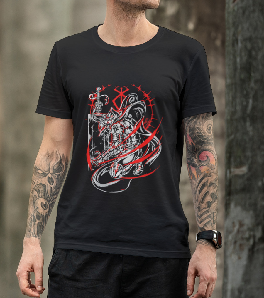 Berserk Dragonslayer Sword Armored Knight Red Sacrifice Glyph T-Shirt