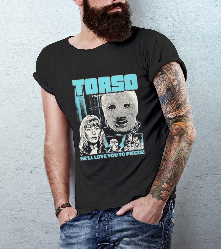 TORSO A Film By Sergio Martino He'll Love You To Pieces Masked Killer Scared Woman Halftone Horror T-Shirt