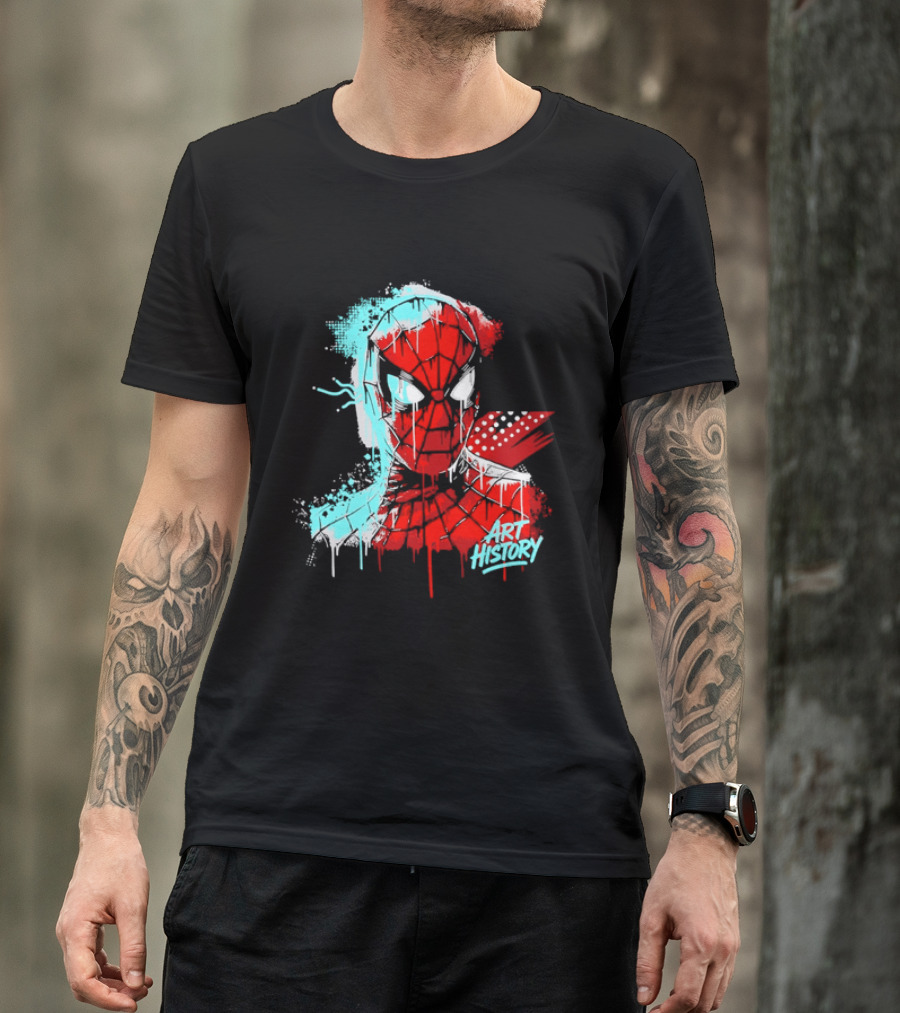 Spider Man Mask Dripping Paint Graffiti Art History Halftone Splatter T-Shirt