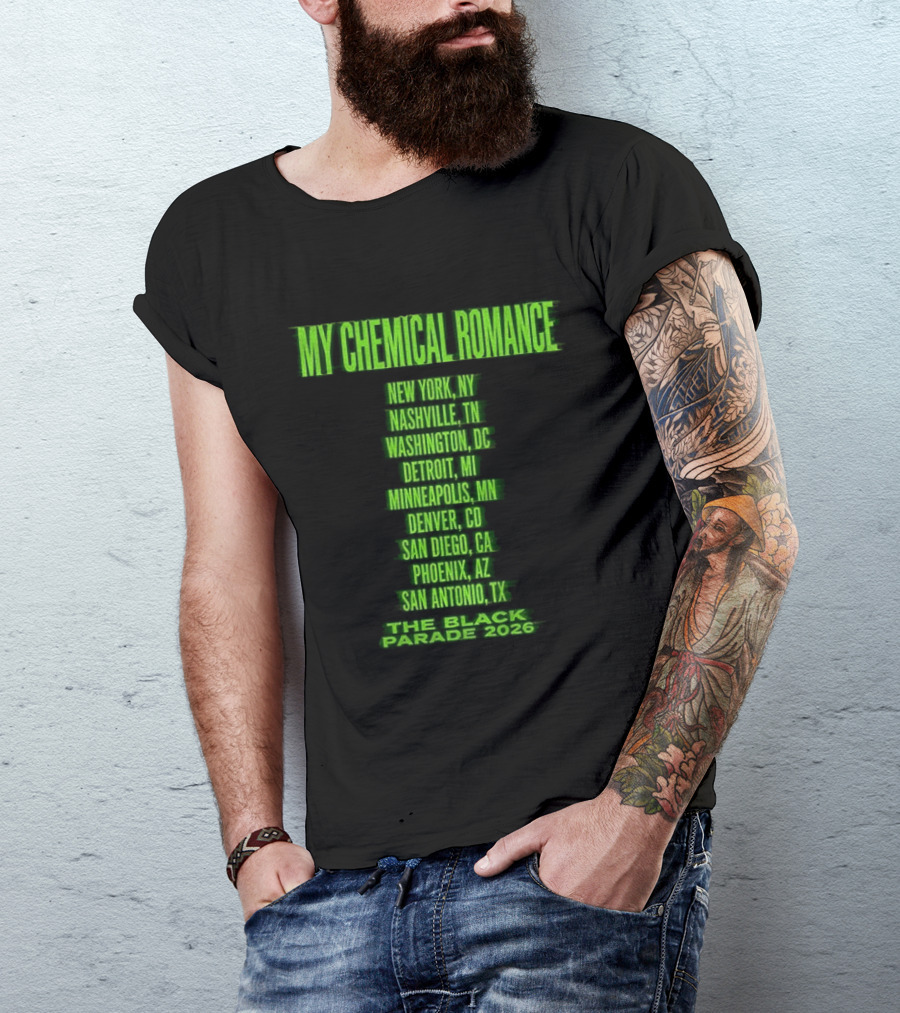 My Chemical Romance The Black Parade 2026 New York City Nashville Washington Detroit Minneapolis Denver San Diego Phoenix San Antonio Tour Dates T-Shirt