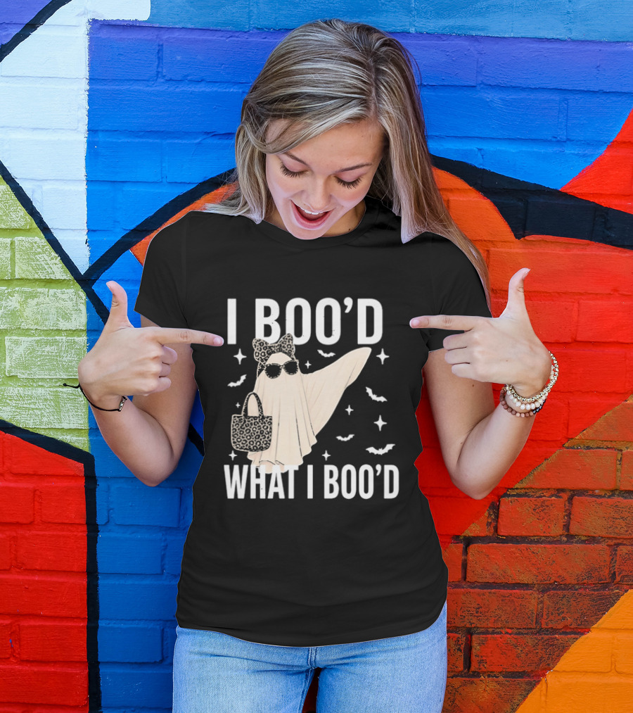 I Boo'd What I Boo'd Cartoon Ghost Leopard Bow Sunglasses Handbag T-Shirt