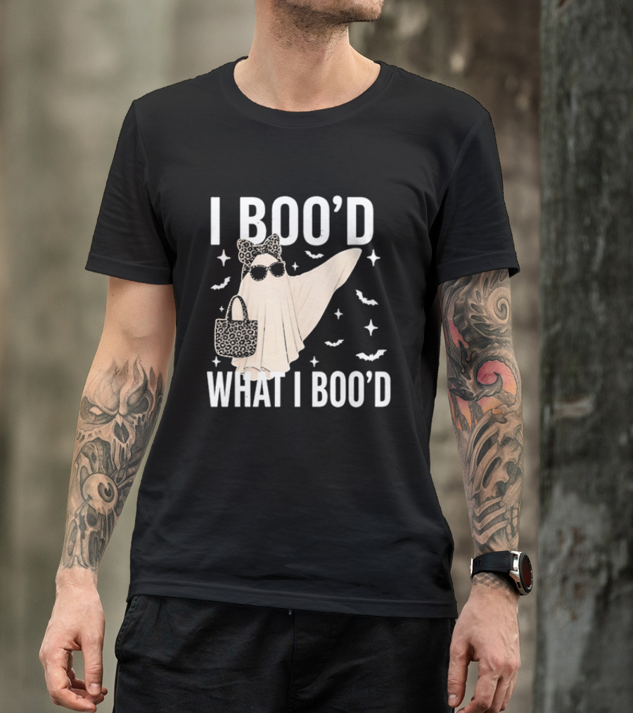 I Boo'd What I Boo'd Cartoon Ghost Leopard Bow Sunglasses Handbag T-Shirt