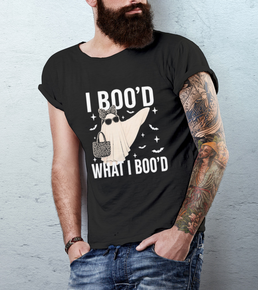 I Boo'd What I Boo'd Cartoon Ghost Leopard Bow Sunglasses Handbag T-Shirt
