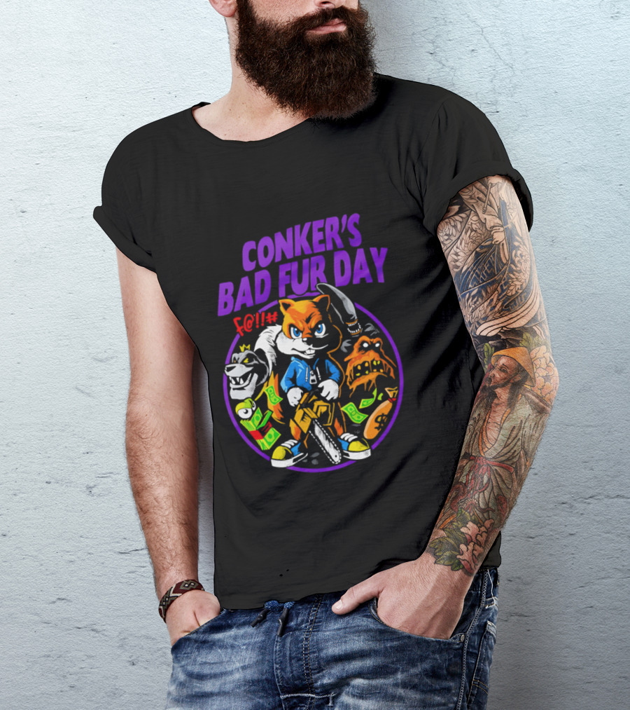 Conker's Bad Fur Day Chainsaw Squirrel Gaming Money T-Shirt