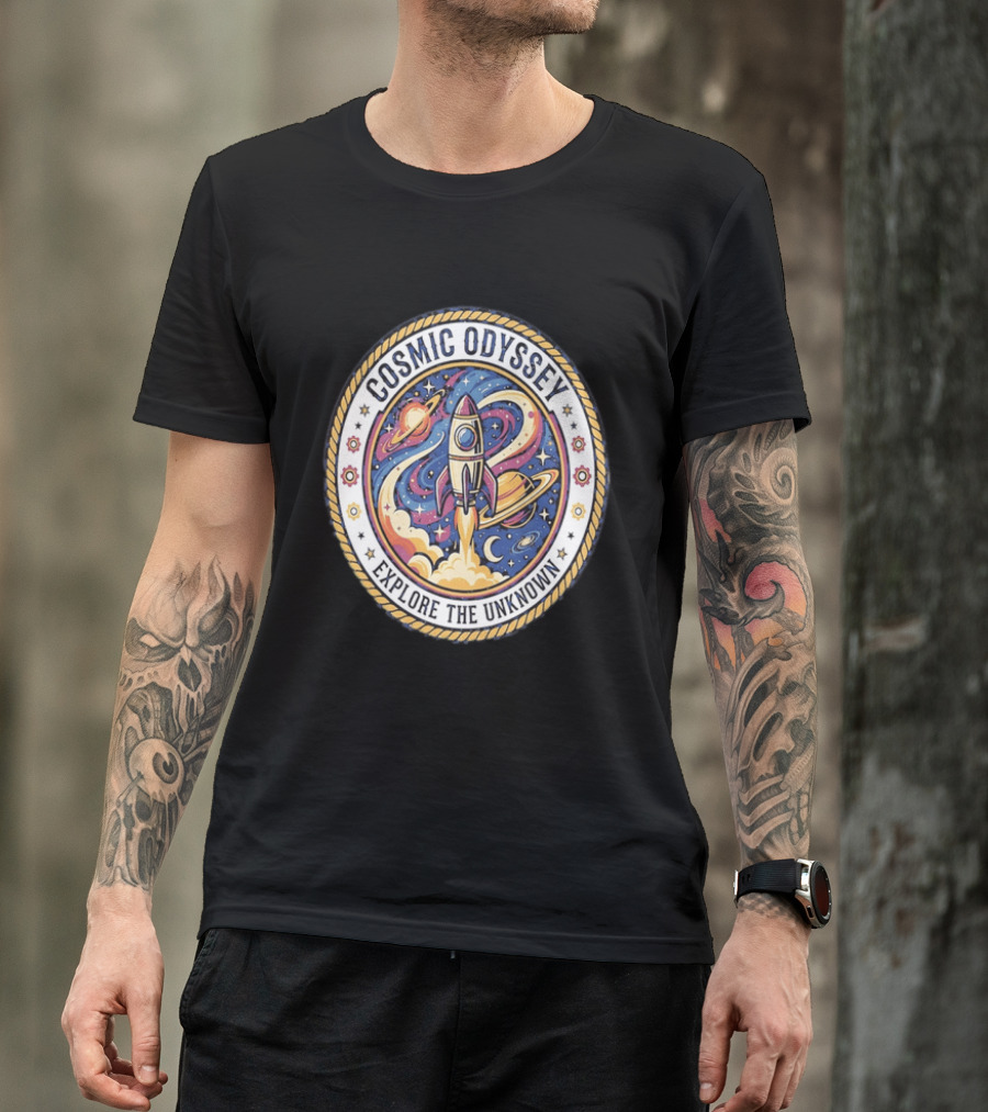 Cosmic Odyssey Rocket Launching Explore The Unknown Planets Space Adventure T-Shirt