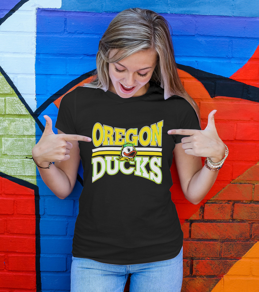 Oregon Ducks Cartoon Sailor Cap Green Yellow Stripes T-Shirt