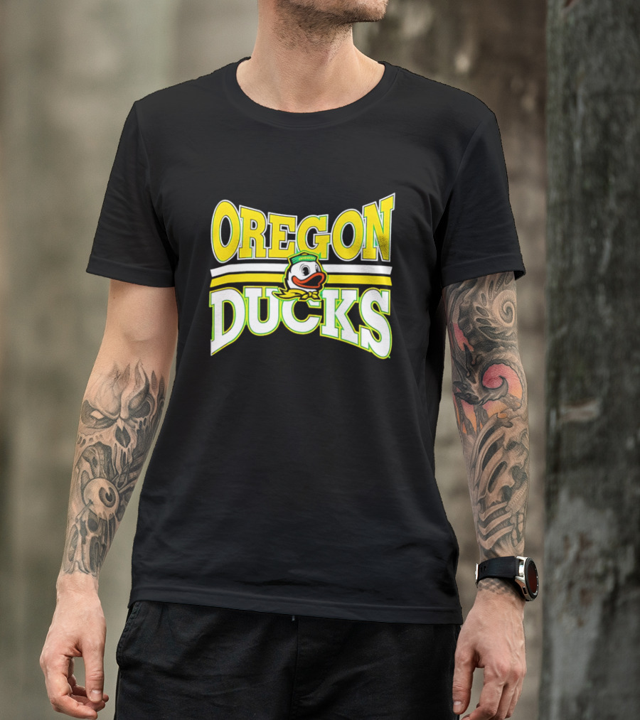 Oregon Ducks Cartoon Sailor Cap Green Yellow Stripes T-Shirt