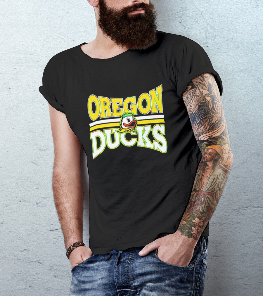 Oregon Ducks Cartoon Sailor Cap Green Yellow Stripes T-Shirt