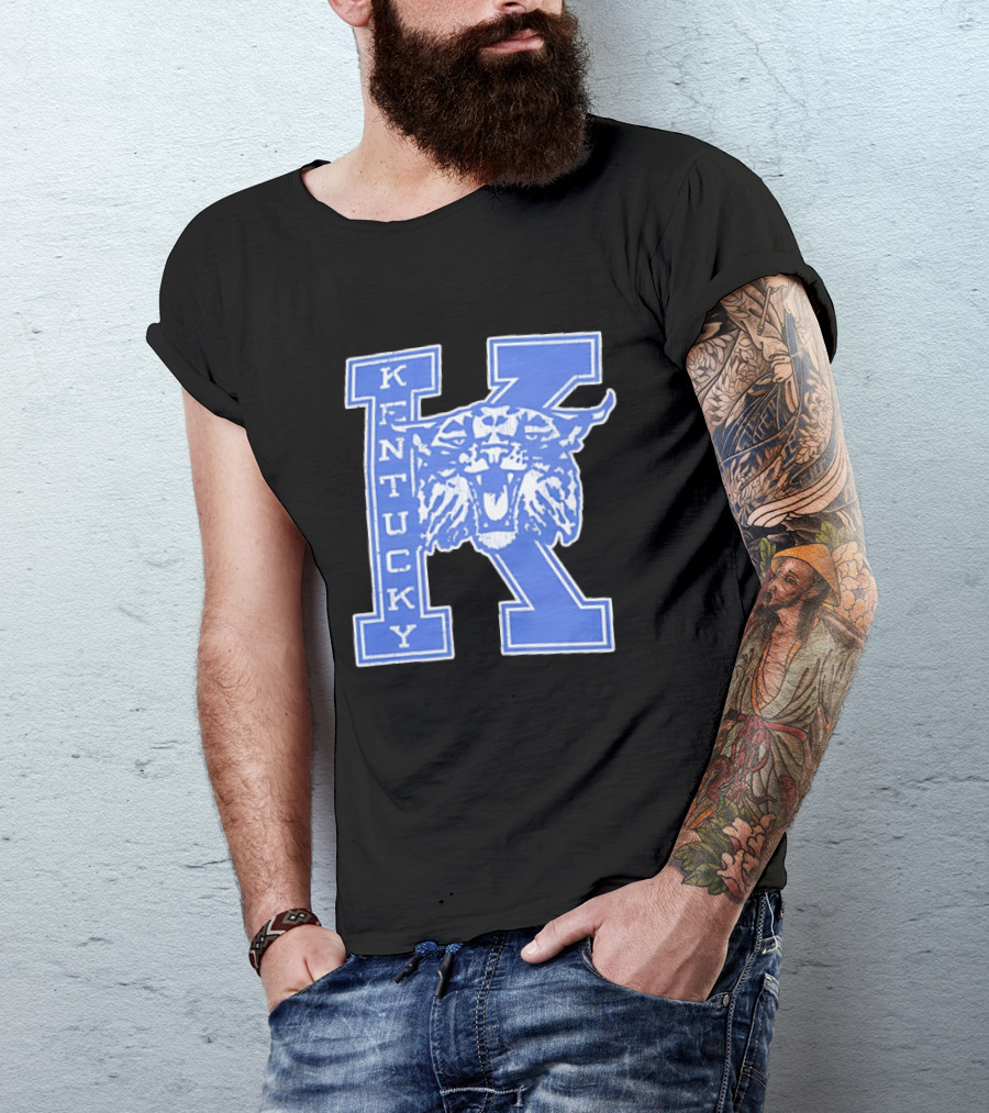 Kentucky Wildcats NCAA Distressed Block Letter K Wildcats Head T-Shirt