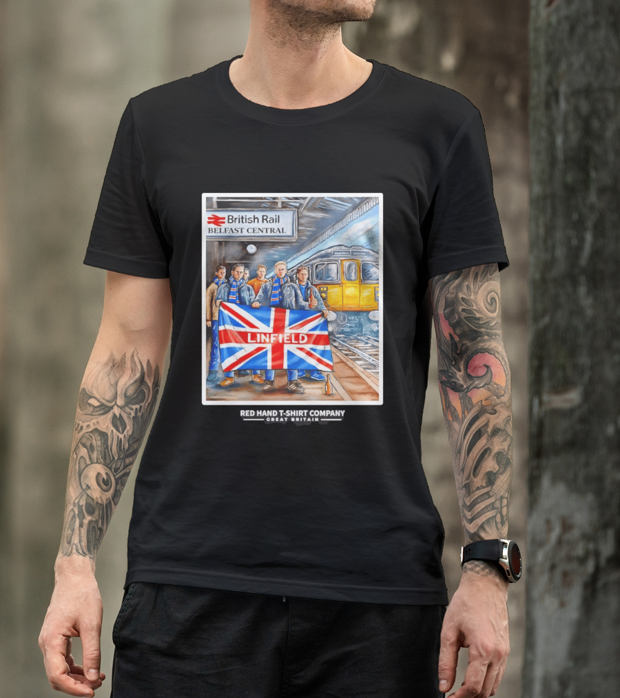 British Rail Belfast Central Linfield UK Flag T-Shirt
