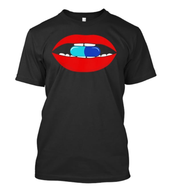 Red Lips Blue And Cyan Pill Bite T-Shirt