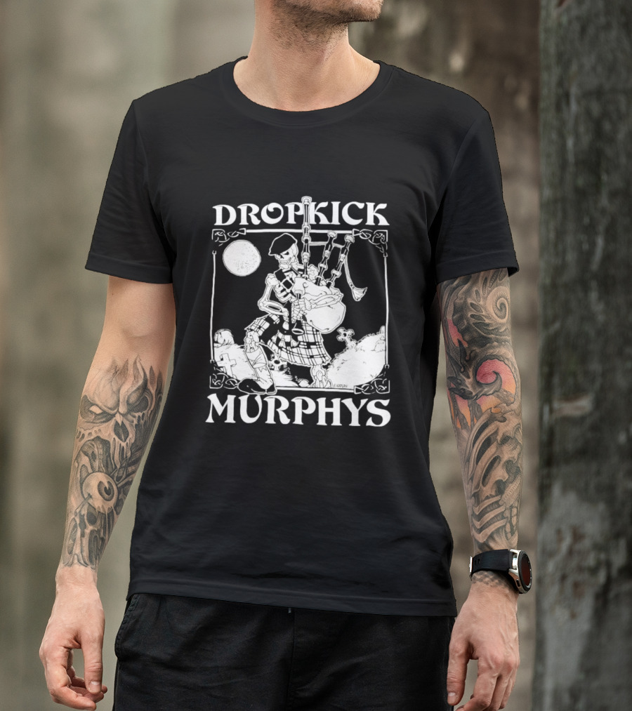 Dropkick Murphys Skelly Piper Bagpipes Moon T-Shirt