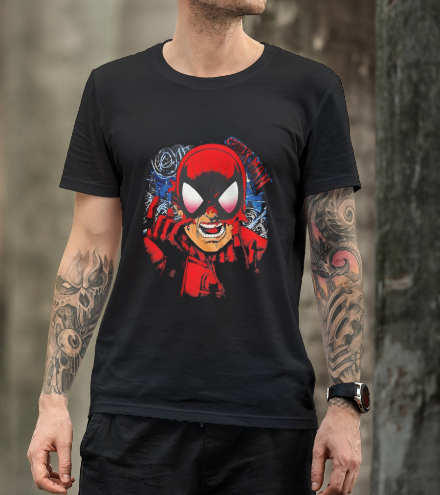 Spider Man Marvel Comics Pulling Off Mask Action T-Shirt