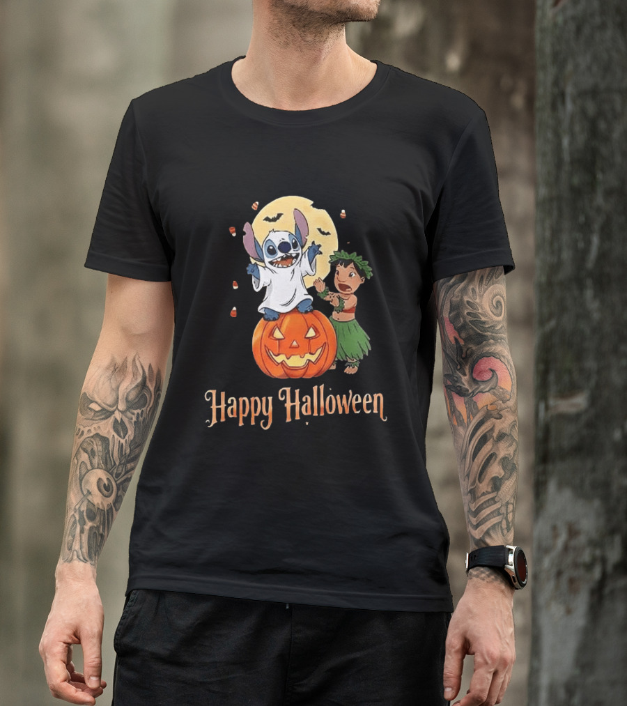 Stitch Halloween Happy Pumpkin Lilo Ghost Costume T-Shirt