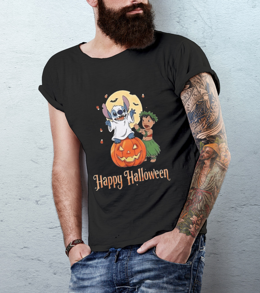 Stitch Halloween Happy Pumpkin Lilo Ghost Costume T-Shirt