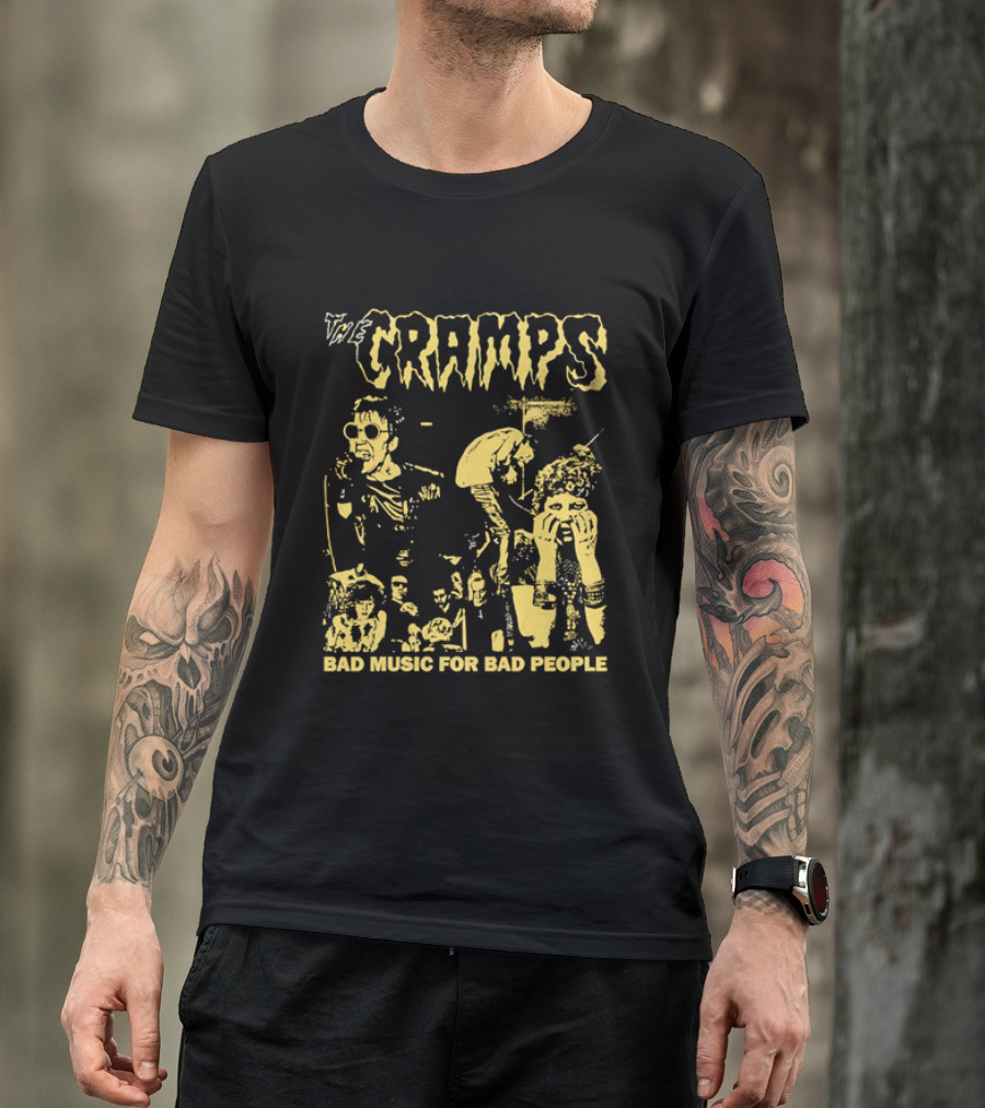 The Cramps Bad Music For Bad People Band Members Collage Yellow Black T-Shirt