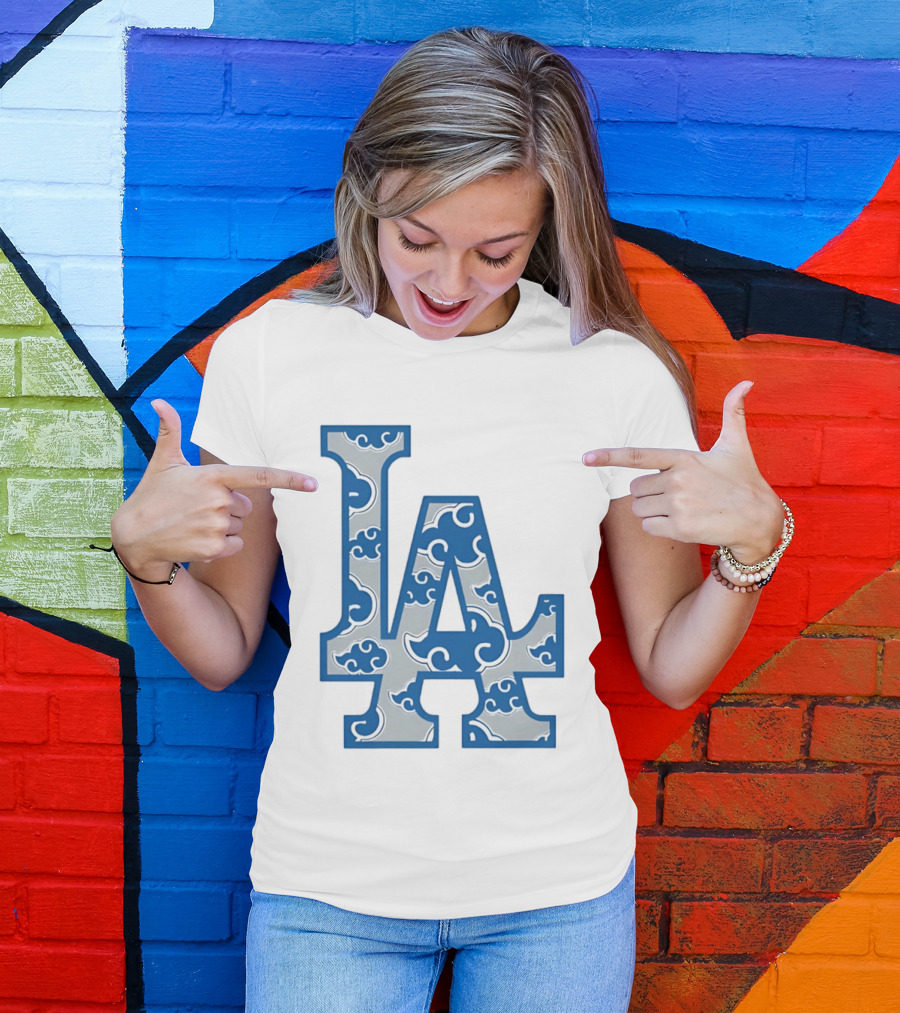 LA Kumo Royal Pattern Clouds Blue Silver T-Shirt