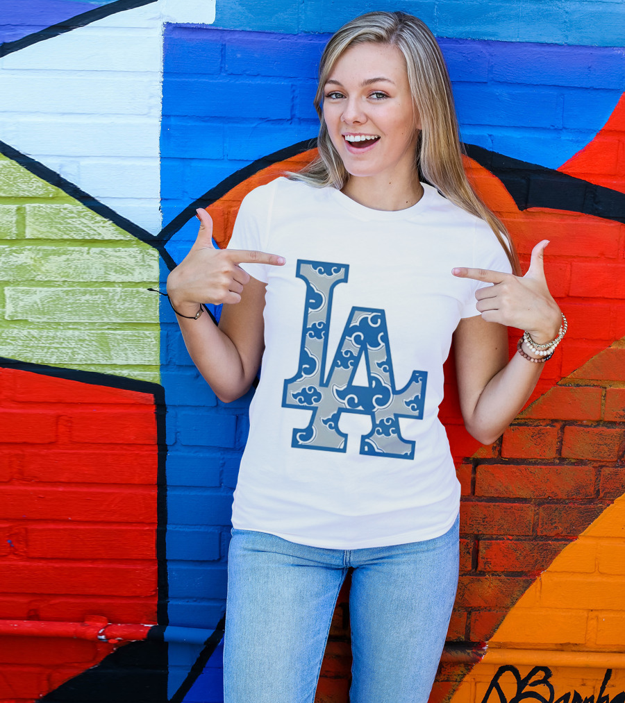 LA Kumo Royal Pattern Clouds Blue Silver T-Shirt