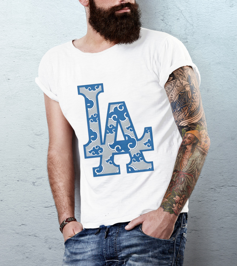 LA Kumo Royal Pattern Clouds Blue Silver T-Shirt