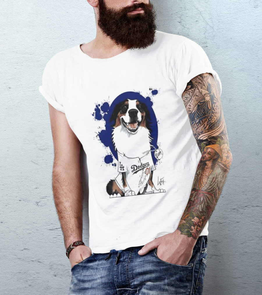 Los Angeles Dodgers MLB Kygo Cartoon Australian Shepherd Dog Paint Splatter T-Shirt