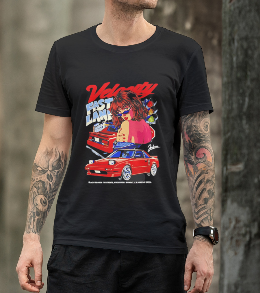 Velocity Fast Lane Blaze Through The Streets Classic Red Cars Retro Vibe T-Shirt