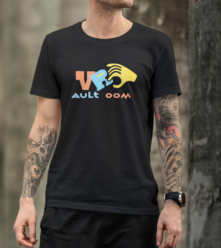 VR Vault Room Yellow Hand Blue Puzzle Piece Cartoon T-Shirt