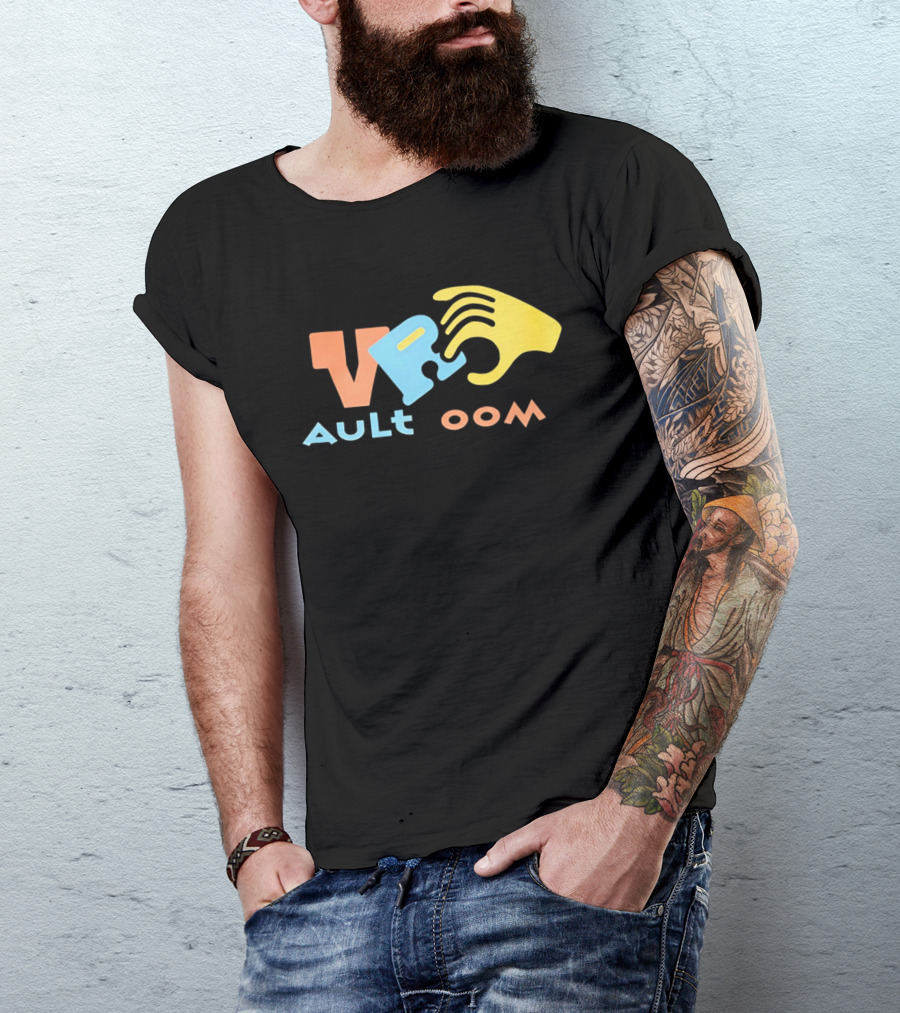 VR Vault Room Yellow Hand Blue Puzzle Piece Cartoon T-Shirt