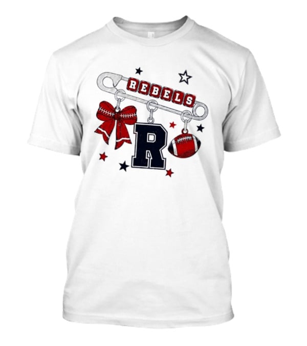 Rebels R Charm Safety Pin Red Bow Football Stars T-Shirt